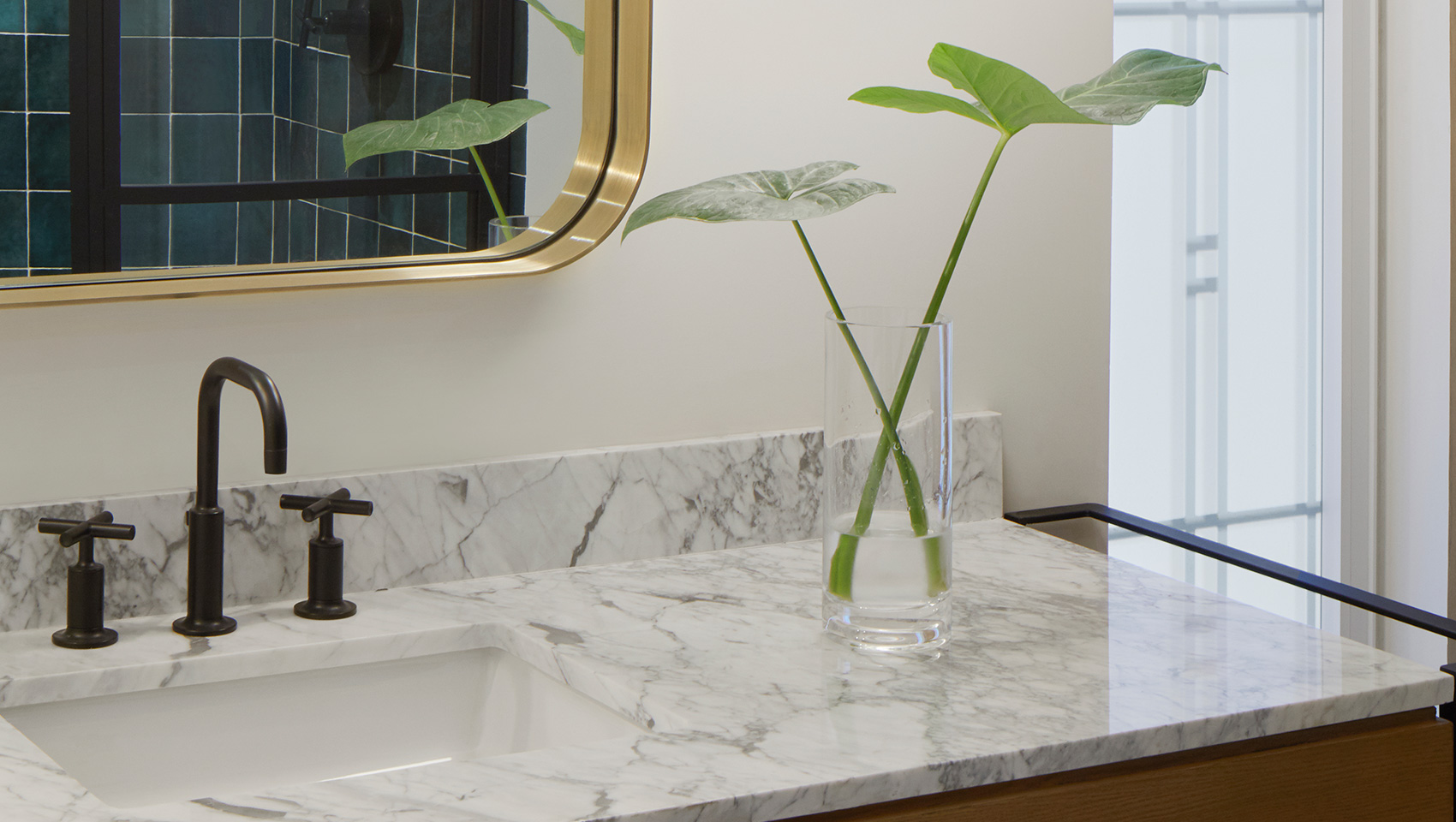 guest bathroom with mirror